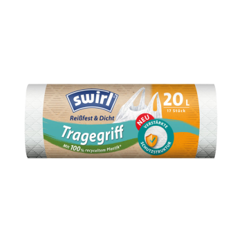 Swirl Müllbeutel Reißfest & Dicht, mit Tragegriff, 20 Liter, 17 Stück Produktbild, Vorderseite der Verpackung
